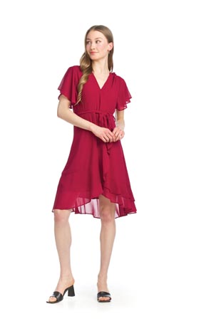 PD-15520 - Flutter Sleeve Wrap Look Dress - Colors: Black, Red - Available Sizes:XS-XXL - Catalog Page:8 